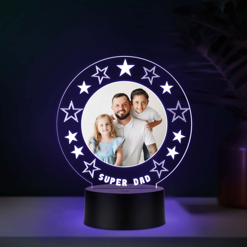 Personalized Super Dad UV Print Photo Multicolor LED Lamp Fathers Day Gift Light